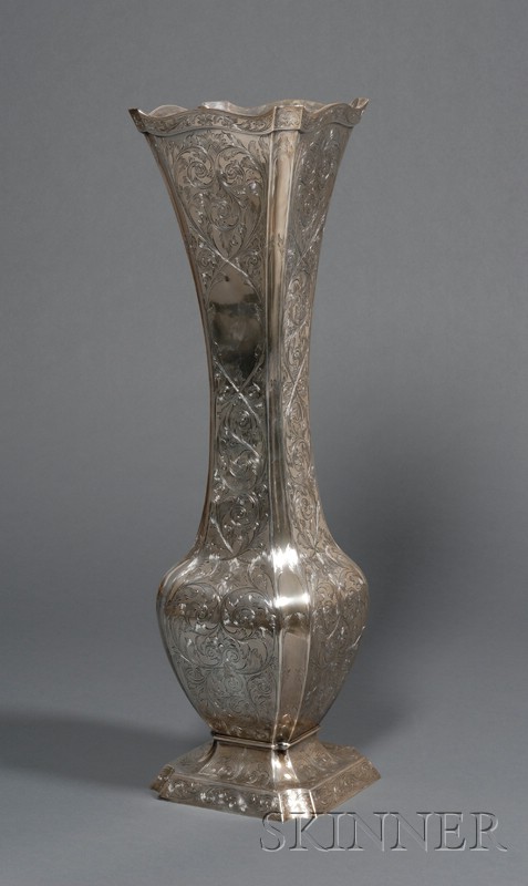 Appraisal: Tall Gorham Sterling Silver Vase c with serpentine lip above