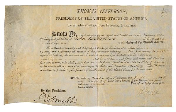 Appraisal: Americana Document Signed Th Jefferson as President p folio on