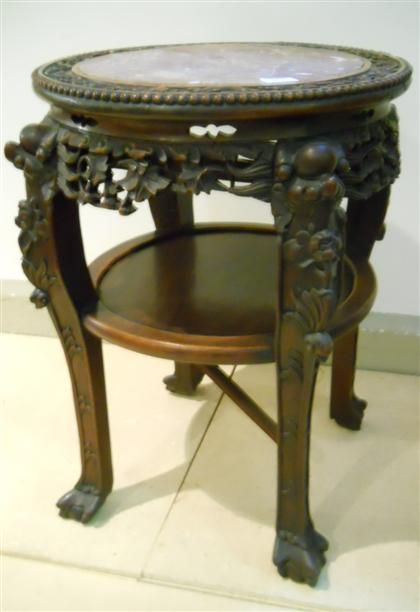 Appraisal: Tall Chinese marble and carved hongmu stand th century