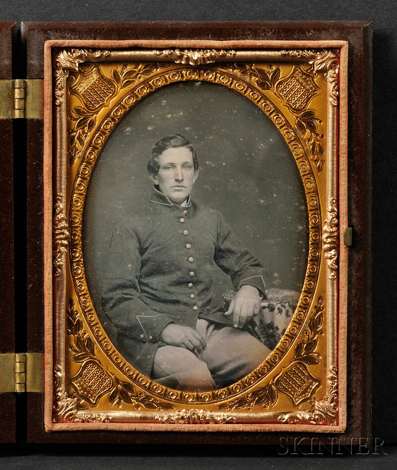 Appraisal: Quarter Plate Daguerreotype of a Seated Soldier in a brown