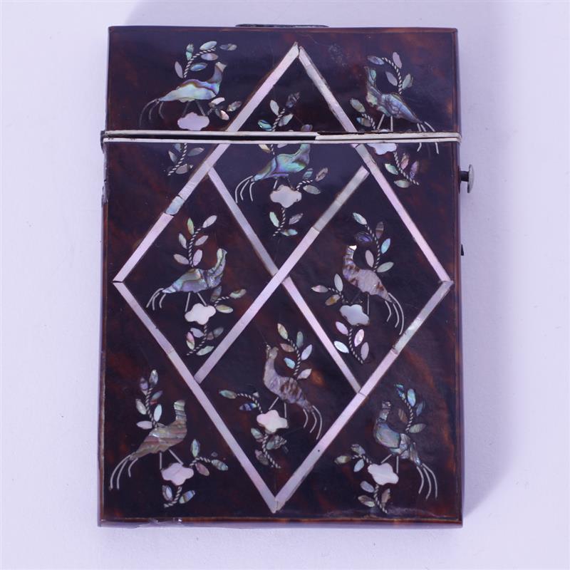 Appraisal: Tortoise Shell Card Case with Mother of Pearl Inlay Sterling