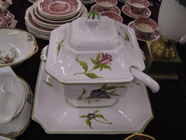 Appraisal: Italian Pottery Soup Tureen with ladle undertray floral decor