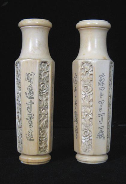 Appraisal: Pair of Chinese elephant ivory vases canton th century Of