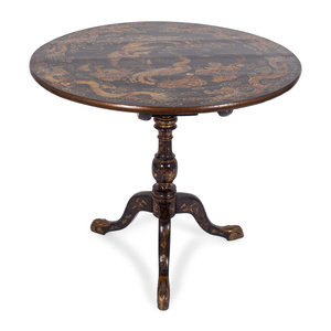 Appraisal: A Chinese Export Gilt-Decorated Black Lacquer Tilt-Top Tripod Table FIRST