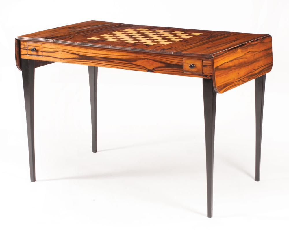 Appraisal: Anglo-Colonial-Style Coromandel Games Table inlaid checker board sliding top opposing