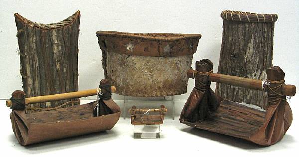 Appraisal: Six Northwest bark items Two Salish buckets and three canoe