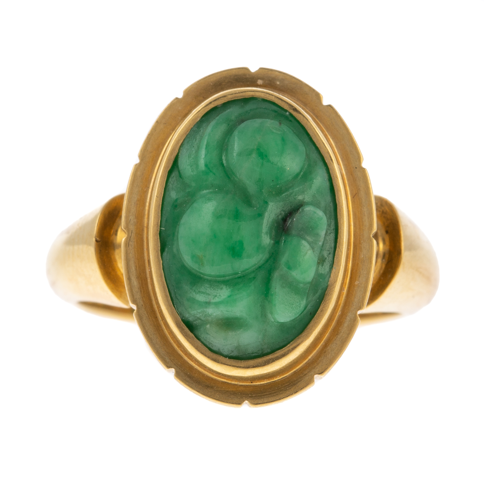 Appraisal: A VINTAGE POTTER MELLEN CARVED JADE RING IN K K