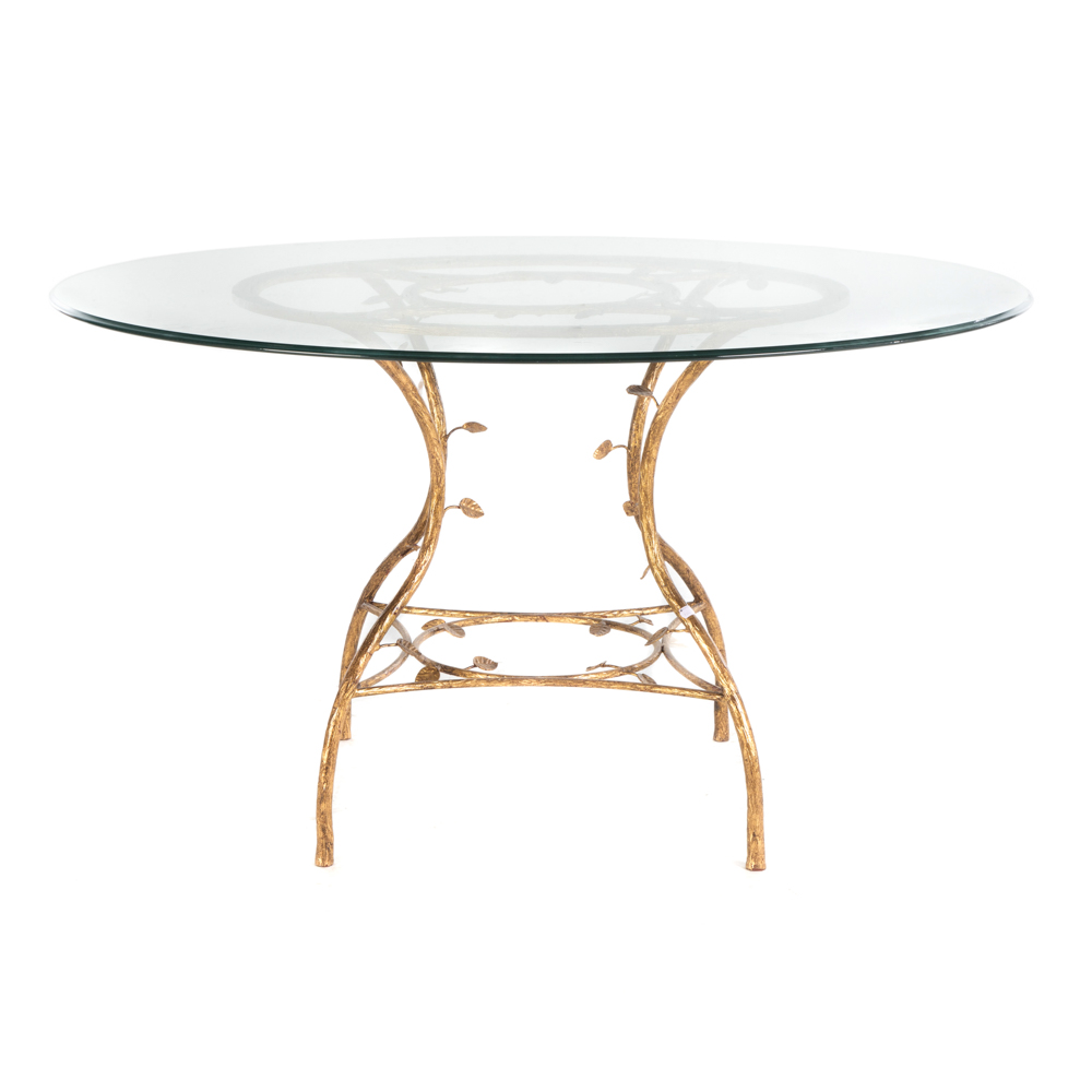 Appraisal: ROUND CONTEMPORARY GILT METAL DINING TABLE Gilt metal base with