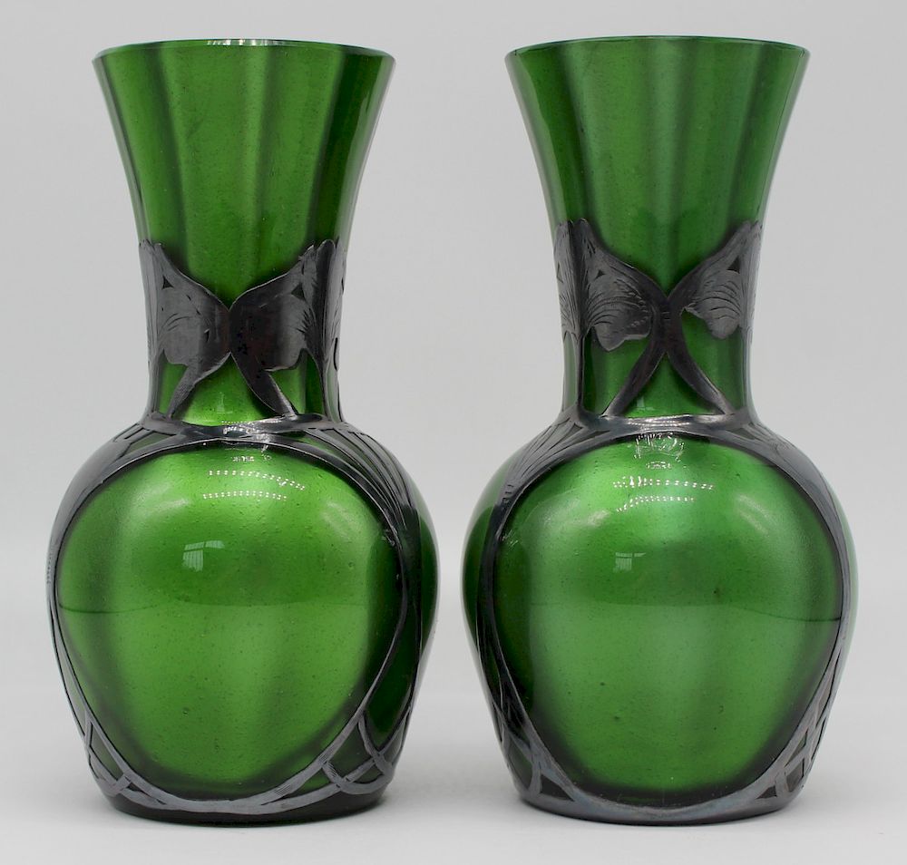 Appraisal: SILVER Pair of Alvin Mfg Co Silver Overlay Vases Includes