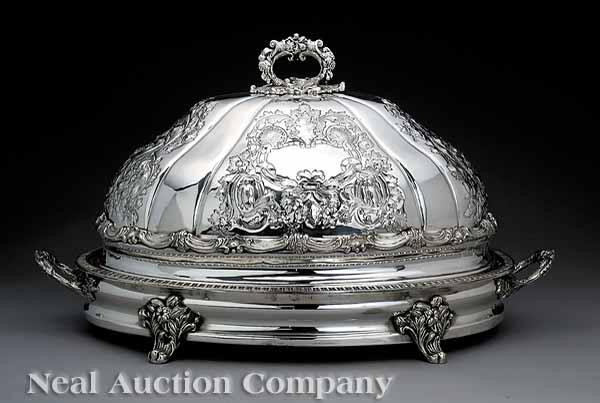 Appraisal: A Monumental Silverplate Meat Dish and Cover the dome having