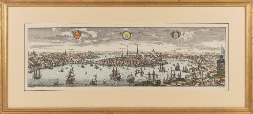 Appraisal: HAND-COLORED PANORAMIC MAP OF STOCKHOLM TH CENTURY X SIGHT FRAMED