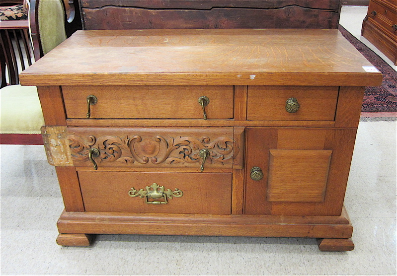 Appraisal: LATE VICTORIAN OAK LOW CHEST American c having three drawers