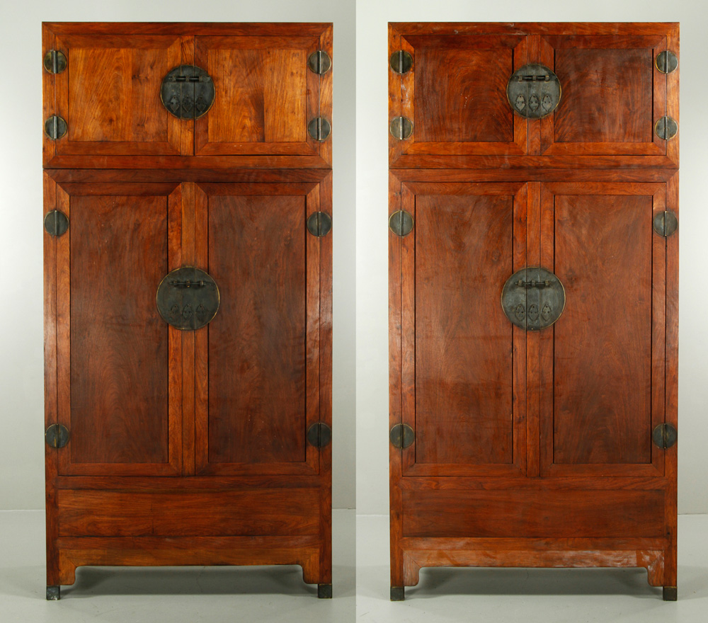 Appraisal: - Pr Chinese Huanghuali Wood Cabinets Pair of large huanghuali