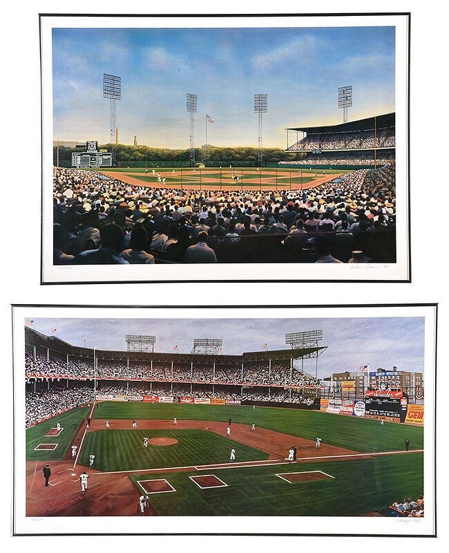 Appraisal: Two Framed Ballpark Scene Lithographs Boys of Summer by Andy