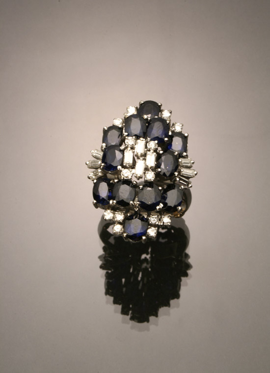 Appraisal: -Karat White-Gold Blue Sapphire and Diamond Dinner Ring Set with