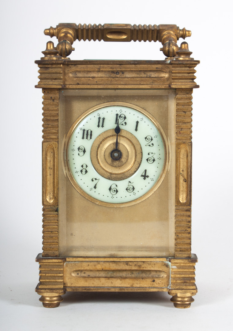 Appraisal: Brass and beveled glass carriage clock late th century probably