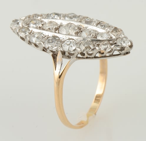 Appraisal: KY W elongated marquise setting with round mine cut diamonds