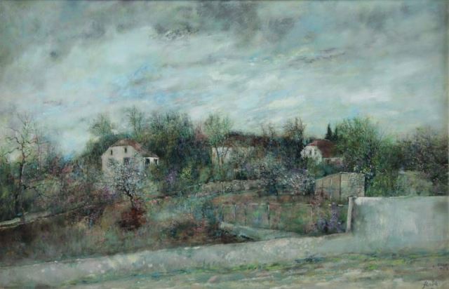 Appraisal: GANTNER Bernard Oil on Canvas Cottages inLandscape Signed and dated