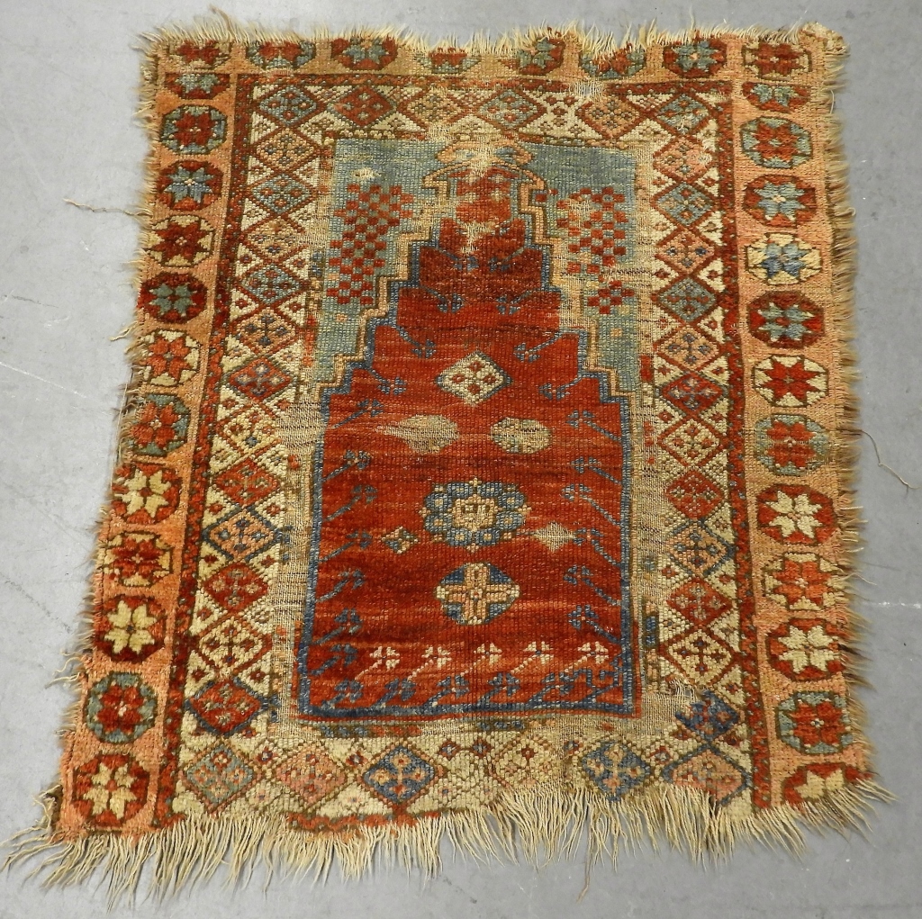 Appraisal: C TURKISH PRAYER RUG Turkey Circa Blue white red brown