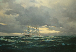 Appraisal: Alfred Tutt th century- Clipper in rough seas under cloudy