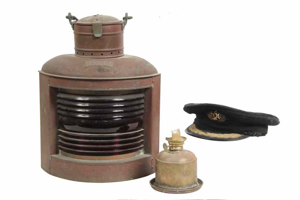 Appraisal: SHIPS LIGHT CAPTAIN'S CAP - Brass Ship's Port Light with