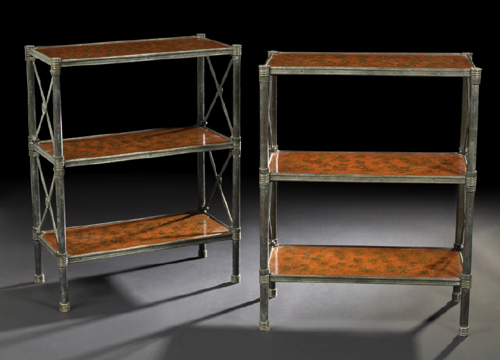 Appraisal: Pair of Directoire-Style Bronzed Metal Tiered Shelves each fitted with