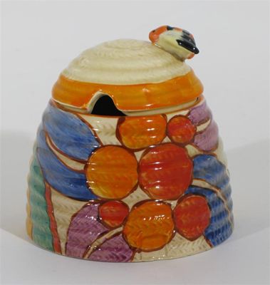 Appraisal: Berries' a Fantasque Bizarre Beehive honey pot and cover painted