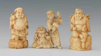 Appraisal: A Group of Three Carved Ivory Okimonos Containing two carved