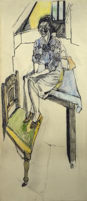 Appraisal: JOHN BRATBY Woman Seated on a Table signed pencil and