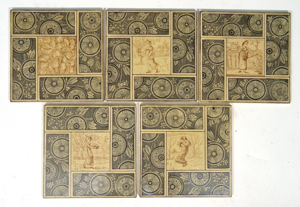 Appraisal: Victorian five tile panel transfer printed with the seasons and