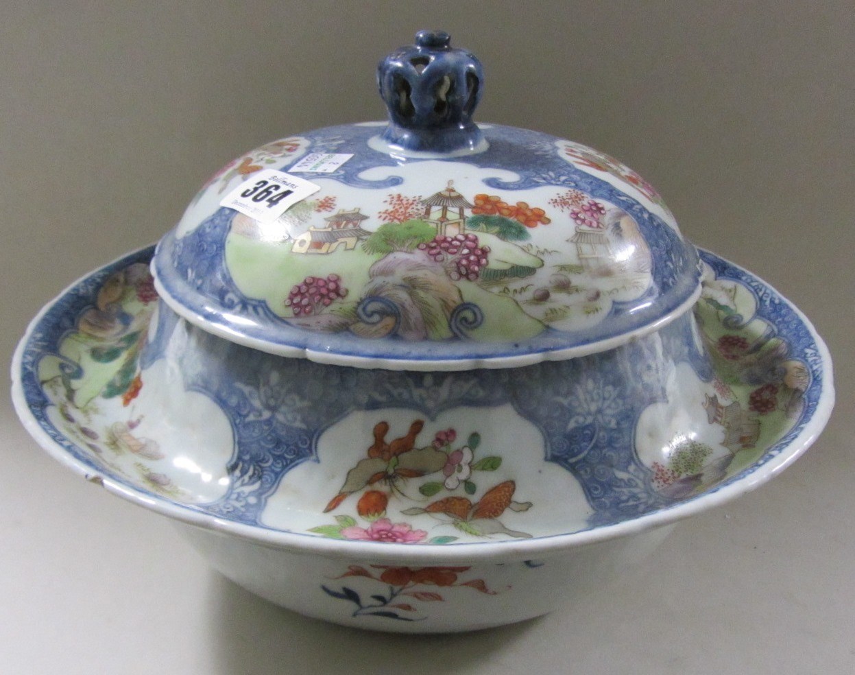 Appraisal: A Chinese export circular tureen and cover Qianlong painted in