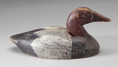 Appraisal: Canvasback decoy glass eyes painted feather details old surface flat