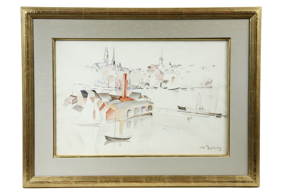 Appraisal: WILLIAM MEYEROWITZ NY - - Gloucester Harbor Abstract watercolor signed