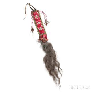 Appraisal: Lakota Quill- and Bead-decorated Horse Tail Hair Ornament c late