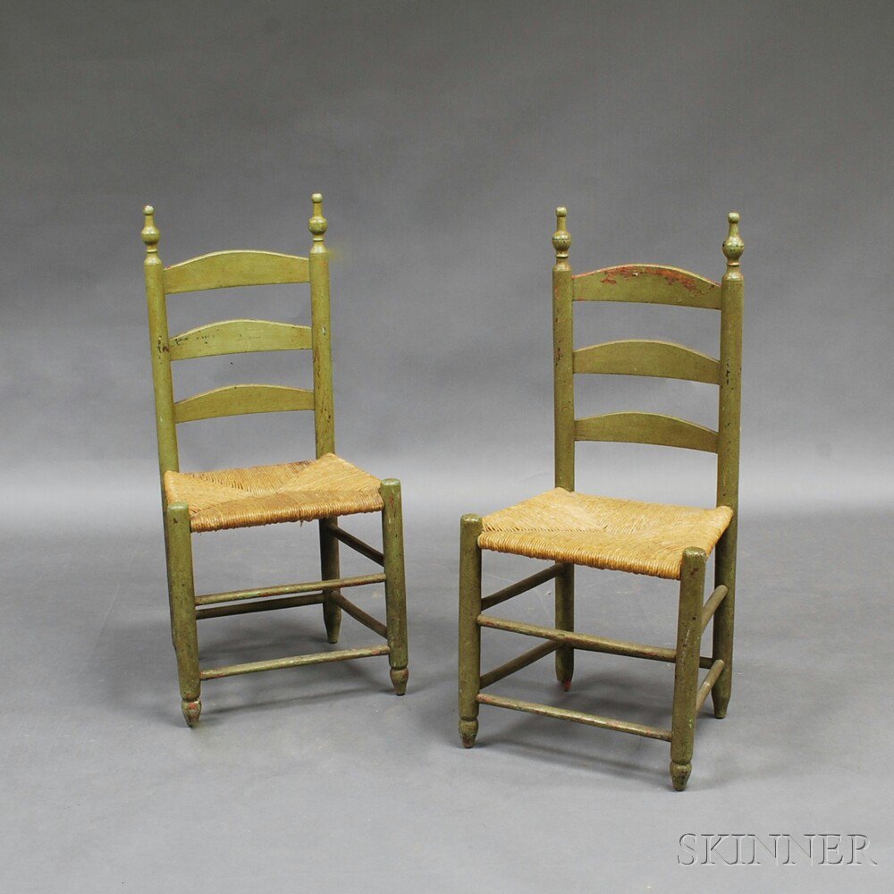 Appraisal: Pair of Green-painted Slat-back Side Chairs Bergen County New Jersey