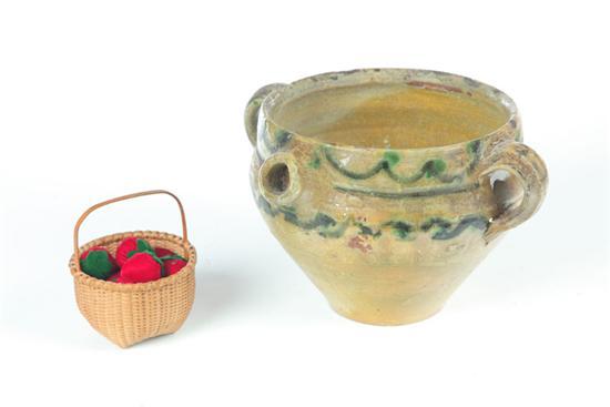 Appraisal: POTTERY CONTAINER AND SMALL BASKET American late th-early th century