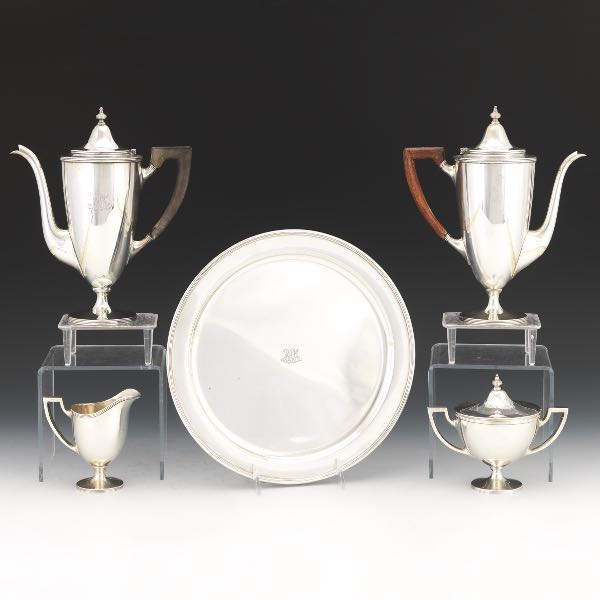 Appraisal: TIFFANY CO STERLING TEA AND COFFEE SET WITH TRAY Two