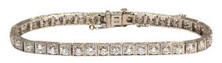 Appraisal: Art Deco diamond and platinum straight-line bracelet featuring old European