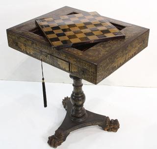 Appraisal: Regency Chinoiserie fitted games table circa the square top having