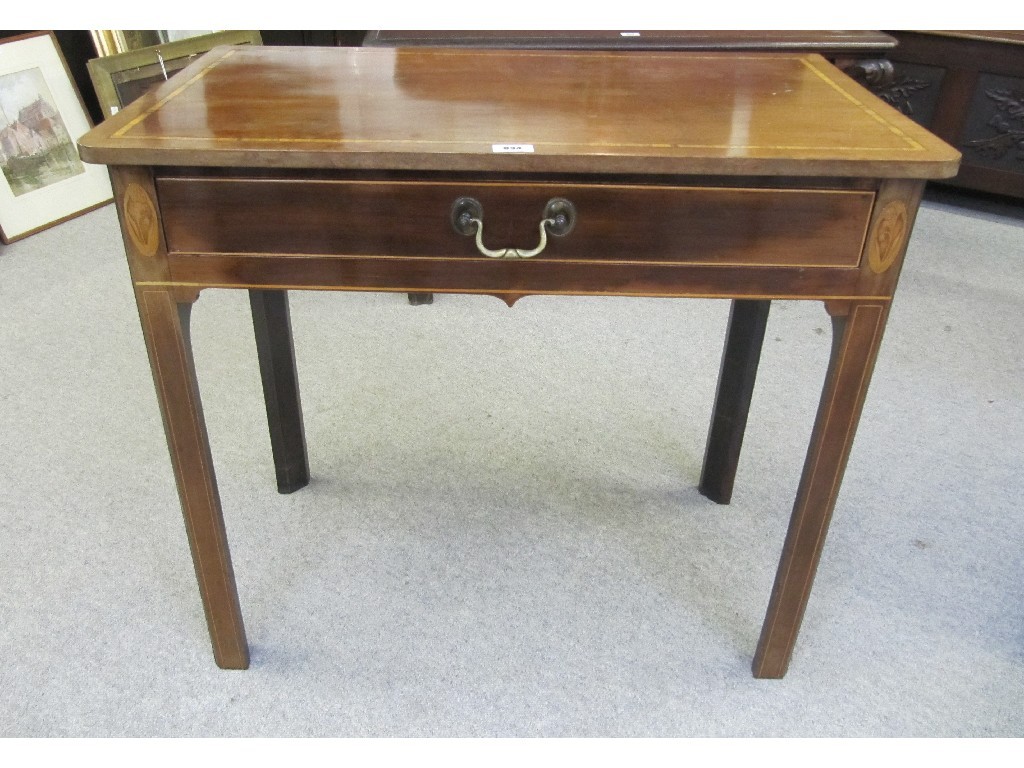 Appraisal: Edwardian mahogany inlaid single drawer table