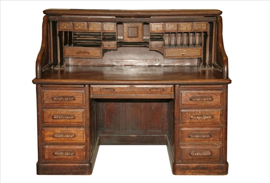 Appraisal: AMERICAN EASTLAKE OAK ROLL-TOP DESK th century Rectangular writing surface