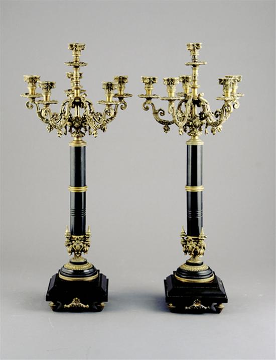 Appraisal: Charles X style six-light candelabrum scrolling arms on black standard