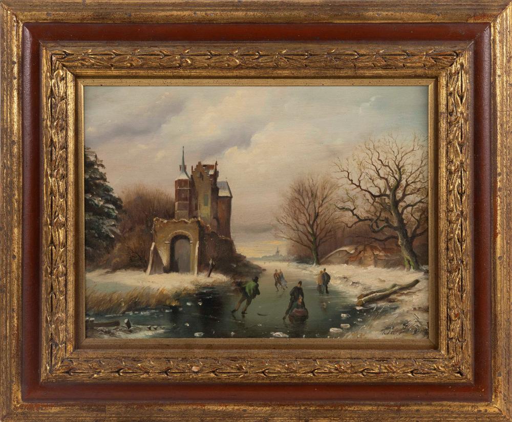 Appraisal: R JACOBI THE NETHERLANDS TH CENTURY WINTER SCENE WITH SKATERS