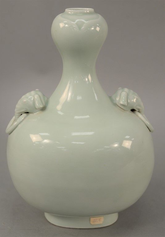 Appraisal: Celadon pilgrim bottle vase China th century with elephantine handles