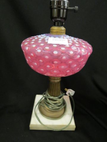 Appraisal: Cranberry Opalescent Hobnail Lamp marble base electrified