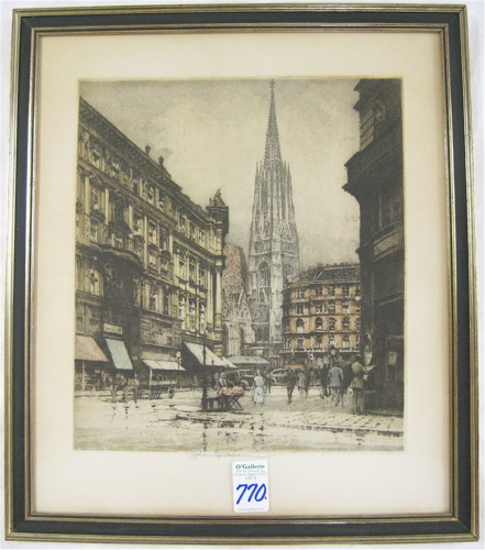 Appraisal: ROBERT KASIMIR ETCHING AND AQUATINT Austrian - titled Vienna Graben