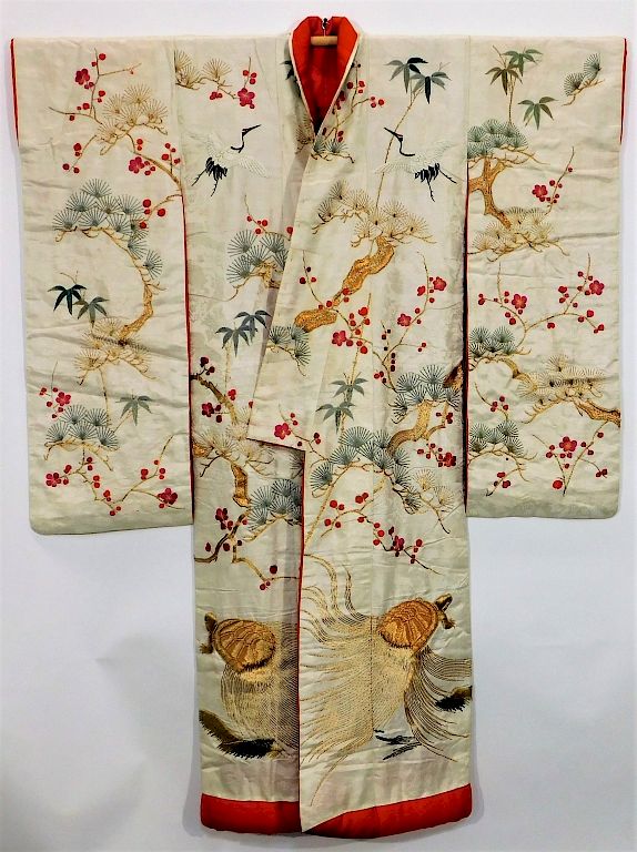 Appraisal: Edo Period Embroidered White Silk Uchikake Kimono Japan Circa Hand