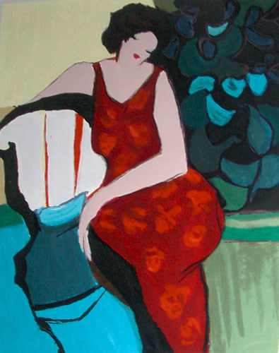 Appraisal: Woman in Red Dress Tarkay Itzchak Israeli born lithograph printed