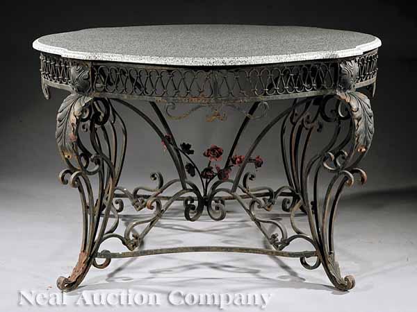 Appraisal: A Vintage Wrought Iron and Marble Center Table early th