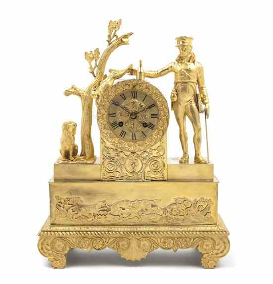 Appraisal: A French Gilt Bronze Figural Mantel Clock cast as a